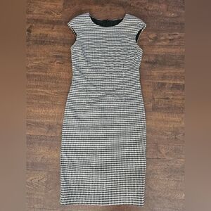 Zara Basic black and white houndstooth dress with back slit Size S #houndstooth